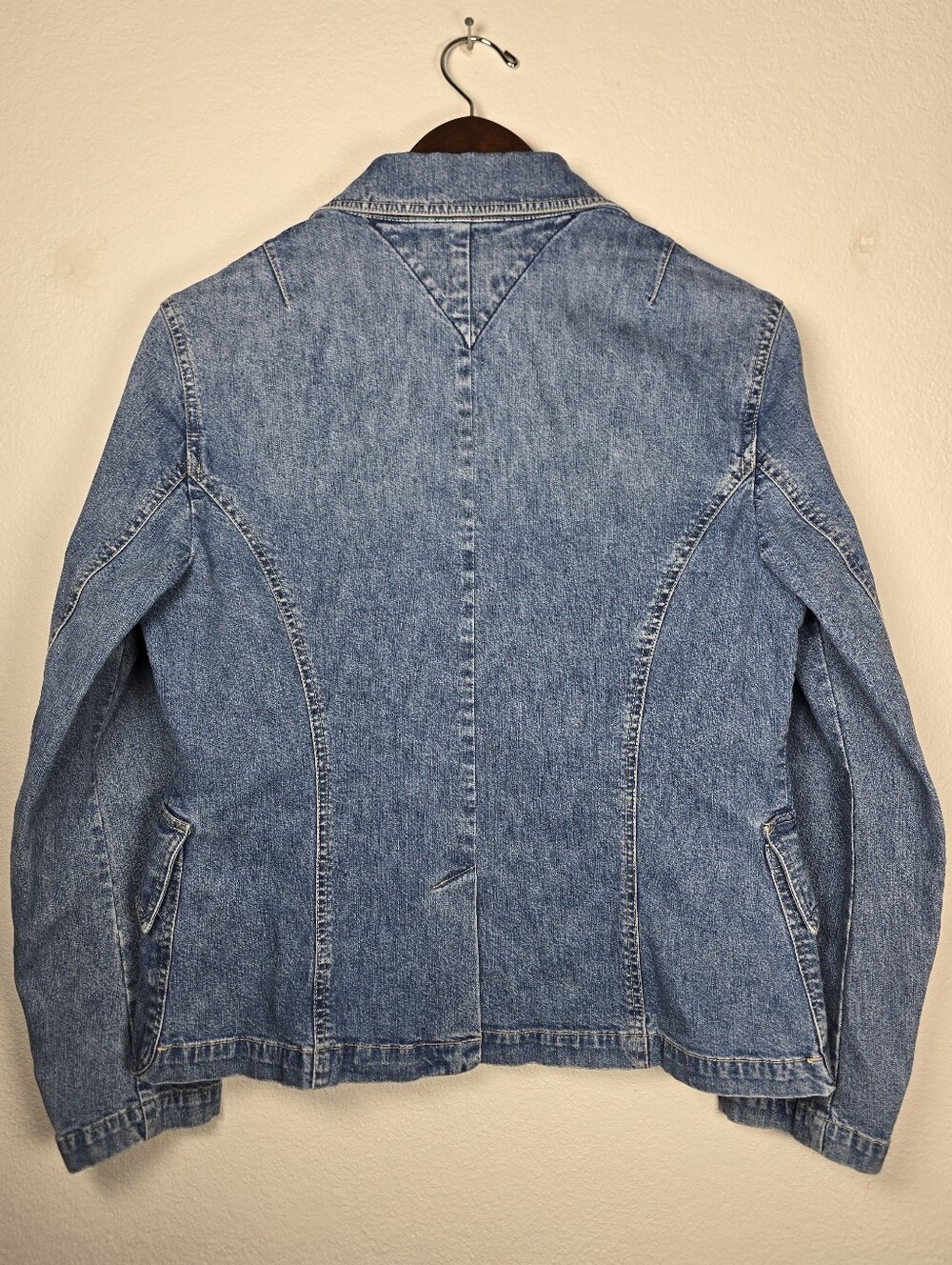 Vintage Tommy Hilfiger Denim Blazer Jacket Size 14 Y2K Blue Stretch Cotton - Picture 9 of 15